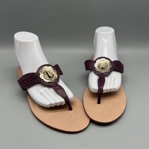 Jack Rogers Purple Croc Embossed Leather Medallion Thong Sandals Womens 9M‎ Plum